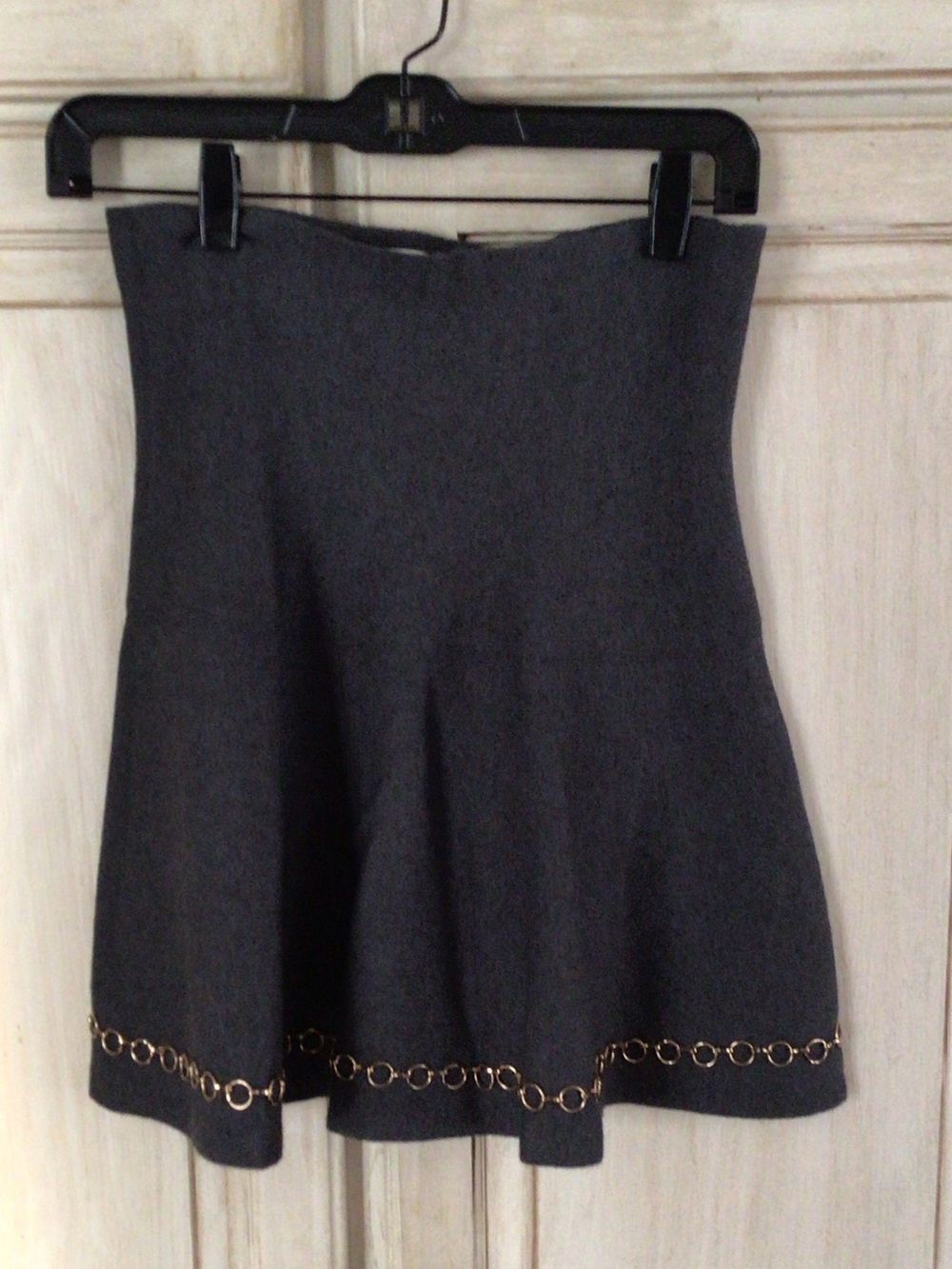Zara Dark Gray Skater Skirt with Gold Chain Trim Excellent Condition NWOT